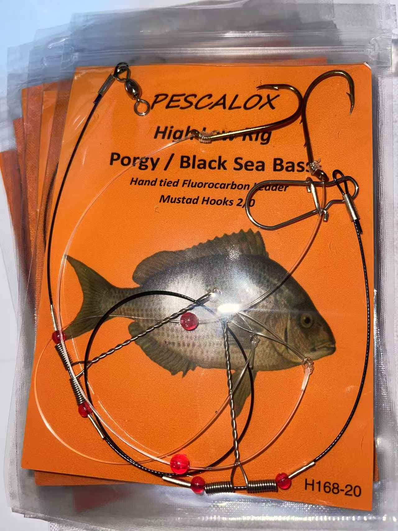 PESCALOX 10Packs Porgy rig Fluorocarbon Leader Porgy scup (Baitholder Hook #2/0)
